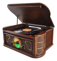 Pyle Bluetooth Wooden Retro Turntable Record Player, Built-in CD Player, AM/FM Radio, Vinyl-to-MP3 Recording, Brown. (PTCDS8UBT) (Certified Refurbished)