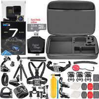 GoPro HERO7 Black + 32GB Memory Card + Hard Case + Card Reader + Chest Strap Mount + Head Strap Mount + Flexible Tripod + Extendable Monopod + Floating Handle + Hero 7 Best Value Bundle