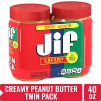Jif Creamy Peanut Butter, 40 oz., 2 Count - 7g (7% DV) of Protein per Serving, Smooth, Creamy Texture - No Stir Peanut Butter