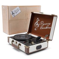 Penny Bandora Portable Vinyl Record Player with Speakers & Bluetooth - Wireless - Retro Vintage Suitcase Turntable - 3-Speeds - Recording to USB - Rechargeable Battery - RCA Output - Auxiliary Input