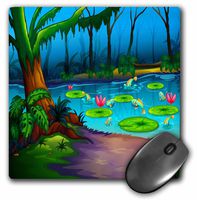 3dRose LLC 8 x 8 x 0.25 Inches Mouse Pad, Colorful Lake with Frogs Lilly Pads Trees and Fun (mp_167241_1)