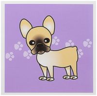 3dRose Cute Black Masked Fawn Cream French Bulldog Purple with Pawprints - Greeting Cards, 6 x 6 inches, set of 12 (gc_25345_2)