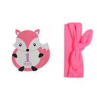 Baby Monthly Milestone Stickers- Animal First Year Set of 0 to 12 Month Onesie Belly Clings for Photo Scrapbook Keepsakes with Matching Headband (Hot Pink Raccoon with Matching Headband)