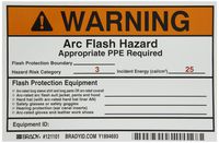 Brady 121101 Vinyl Preprinted Arc Flash Labels, Black and Orange on White, 4" Height x 6" Width, Legend "Warning Arc Flash Hazard Appropriate Ppe Required Flash Protection Boundary____ Flash Hazard Category 3..." (5 Labels per Package)