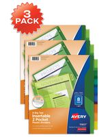 Avery 8-Tab Plastic Binder Dividers with Pockets, Insertable Multicolor Big Tabs, 3 Sets (11907)