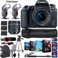Canon EOS 77D DSLR Camera and Canon EF-S 18-55mm f/4-5.6 is STM Lens + 2 Flash System with Deluxe Accessory Kit (4-Pack Photo/Video Editing Software, Pro Microphone w/Windshield and More)