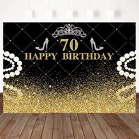 Mehofoto Happy 70th Birthday Background Silver Crown Backdrop High Heels Background 8X6Ft Vinyl Birthday Party Booth Banner Decoration for Women Birthday Custom for Photography Backdrops