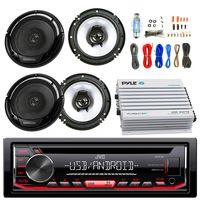 JVC KDR490 Car Radio USB AUX CD Player Receiver - Bundle Combo with 2X Kenwood KFC1665S 6.5" Inch 300-Watt 2-Way Black Car Coaxial Speakers + 4-Channel Amplifier + Amp Install Kit