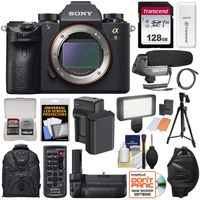 Sony Alpha A9 Wi-Fi 4K Digital Camera Body with 128GB Card + Backpack + Video Light + Grip + Tripod + Mic + Wrist Strap + Kit
