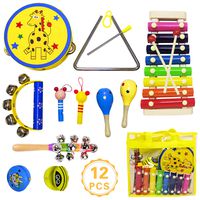 ToyerBee Musical Instruments Toys Set for Kids, 15PCS Wooden Percussion Instruments for Toddlers, Preschool& Educational Toy with StorageBag, Tambourine, Maracas, Castanets& More for Boys and Girls.