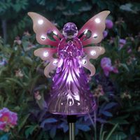Exhart Solar Garden Stake Lights - Pink Lighted Christmas Angel Stake for Outdoor Holiday Decor, Angel Remembrance or Memorial Gift w/ 12 Solar LEDs in The Wings - Solar Angel Lights (4" W x 34" H)