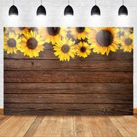 Mehofoto Brown Wood Backdrop Sunflowers Decorate Background 7X5ft Vinyl Background for Birthday Party Wedding Background Work Photography Studio Take Pictures of Props