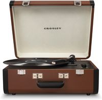 Crosley Portfolio Vintage 3-Speed Bluetooth Suitcase Turntable with Built-in Speakers, Brown/Black