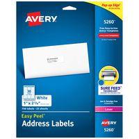 Avery Mailing Address Labels, Laser Printers, 750 Labels, 1 x 2-5/8, Permanent Adhesive, Easy Peel (5260)