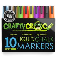 Crafty Croc Liquid Chalk Markers, 10 Pack of Neon Chalk Pens, For Nonporous Chalkboards, Bistro Boards, Glass and Windows