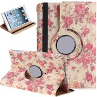 Case for iPad Mini 3,Cover for iPad Mini,Flip Rose Flower Pattern Linen Case 360 Rotating Stand Case Cover for iPad Mini/iPad Mini 2 / iPad Mini 3,Red Rose Flower
