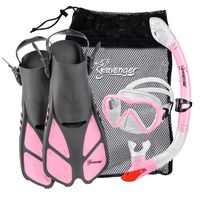 Seavenger Aviator Snorkel Set: Mask, Fins, Snorkel (Gray/Clear Silicone/Bubblegum Pink, S/M)