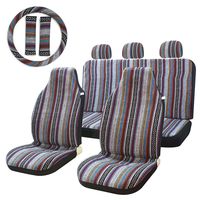 10pc Stripe Multi-Color Seat Cover Baja Saddle Blanket Weave Universal Bucket Seat Cover Fit for Cars & Vans with Steering Wheel Cover