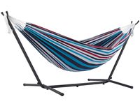 Vivere Double Cotton Hammock with Space Saving Steel Stand, Denim (450 lb Capacity - Premium Carry Bag Included)
