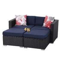 PHI VILLA 4-Piece Patio Furniture Daybed Set Outdoor Sectional Sofa Rattan with Seat Cushions (Blue)