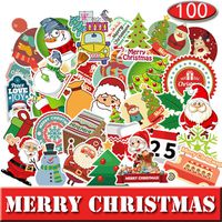 100-Pcs Vinyl Stickers Waterproof Lovely Merry Christmas Santa Reindeer Gift Graffiti Decals for Water Bottles Cars Motorcycle Skateboard Portable Luggages Ipad Laptops
