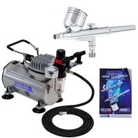 Master Airbrush Multi-purpose Gravity Feed Dual-action Airbrush Kit with 6 Foot Hose and a Powerful 1/5hp Single Piston Quiet Air Compressor