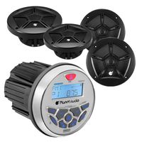 Planet Audio PGR35B 3.5" Gauge Marine Bluetooth Receiver + 6.5" Black Speakers