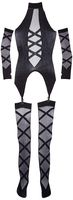 Leg Avenue Women's Cami Garter and Stockings with Fingerless Gloves, Black, One Size