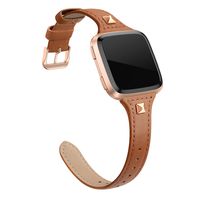 SWEES Leather Bands Compatible with Fitbit Versa 2 / Fitbit Versa Lite & SE/Fitbit Versa, Slim Thin Genuine Leather Replacement Strap for Versa Women (5.5" - 7.9"), Black, Champagne, Rose Gold, Tan
