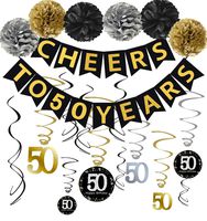 Famoby 50th Birthday Party Decorations Kit - Gold Glittery Cheers to 50 Years Banner,Poms,12Pcs Sparkling 50 Hanging Swirl for 50th Birthday Decorations 50 Years Old Party Supplies