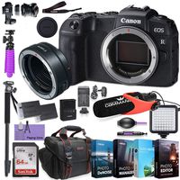 Canon EOS RP Mirrorless Digital Camera (Body Only) and Canon Mount Adapter EF-EOS R kit Bundled w/Deluxe Accessories Like Comica Pro Mic, High Speed Flash, 4-Pack Photo Editing Software and More