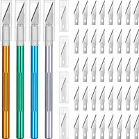 4 Pieces Craft Knife Hobby Knife with 40 Pieces Stainless Steel Blades Kit for Cutting Carving Scrapbooking Art Creation (Color Set 1)