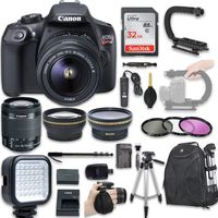Canon EOS Rebel T6 with Canon EF-S 18-55mm f/3.5-5.6 is + Wide Angle Lens + 2X Telephoto Lens + LED Light + 32GB SD Memory Card and New Bundle