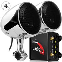 GoHawk TN4 2.1 Channel Amplifier 4" Full Range Waterproof Bluetooth Motorcycle Stereo Speakers Audio System AUX FM Radio for 7/8-1.25 in. Handlebar Harley Yamaha Can-Am ATV UTV RZR Polaris