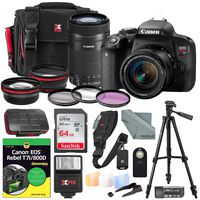 Canon EOS Rebel T7i DSLR Camera with EF-S 18-55mm f/3.5-5.6 and 55-250mm f/4-5.6 is STM Lens Kit + Dummies Guide + Xpix Premium Travel Case, 64GB + Deluxe Bundle