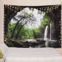 Heart Horse Mountain Cave Tapestry,Forest Tree Waterfall Nature Landscape Green Jungle Tapestries Large Tropical 3D Wall Hanging for Bedroom Living Room Dorm Decor