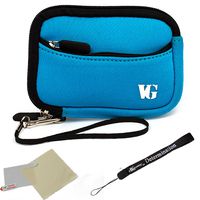 eBigValue Baby Blue Trim Protective Soft Neoprene Cover Carrying Case Sleeve for Panasonic Lumix DMC FX700 DMC LS5 DMC LX5 DMC S1 DMC S3 DMC TS3 and Blue 6 Inch Mini Tripod and Screen Protector