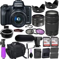 Canon EOS M50 Mirrorless Digital Camera (Black) Premium Accessory Bundle with EF-M 15-45mm IS STM Lens (Graphite) + Canon Gadget Case + 64GB Memory + HD Filters + Auxiliary Lenses (2 Lens Adapter Kit)