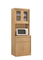Hodedah Long Standing Kitchen Cabinet with Top & Bottom Enclosed Cabinet Space, One Drawer, Large Open Space for Microwave, Beech
