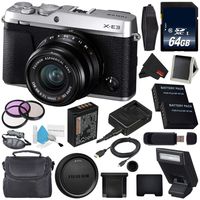 Fujifilm X-E3 Mirrorless Digital Camera 23mm f/2 Lens (Silver) #16559053 (International Version) + Extra Battery + 64GB Memory Card Bundle