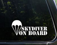 Sweet Tea Decals Skydiver On Board - 8 3/4" x 3 3/4"- Vinyl Die Cut Decal/Bumper Sticker for Windows, Trucks, Cars, Laptops, Glasses. Mugs, Etc.