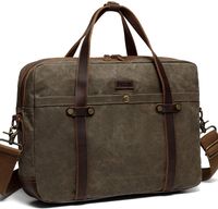 Leather Canvas Briefcase,Vaschy Vintage Water-Resistant Waxed Canvas Slim 15.6inch Laptop Messenger Bag for Business