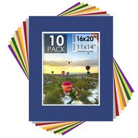 Mat Board Center, Pack of 10 16x20 Mixed Colors White Core Picture Mats for 11x14 Photos