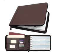 Business Check 3-Up Binder Portfolio with Zipper (Dark Brown)