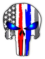 Punisher Skull Police & Fire Sticker Blue Red Thin Line Vinyl Decal USA American Flag Window Decal for Cars Trucks laptops 5"