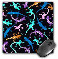 3dRose LLC 8 x 8 x 0.25 Pink, Purple, Blue and Aqua Geickos and Lizards on Black Mouse Pad (mp_80638_1)