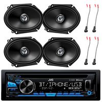 Audio Package: JVC Single DIN Bluetooth in-Dash CD/AM/FM Car Stereo, 4X JVC 300W 6x8 2-Way Speakers, 4X Enrock 16-G Speaker Harness (Select Ford Vehicles 1998-UP), 50 Ft 16-G Tinned Speaker Wire