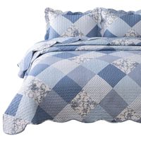 Bedsure 3-Piece Printed Quilt Set King Size (106x96 inches), Blue Floral Patchwork Pattern, Lightweight Bedspread Coverlet Design for All Season, 1 Quilt and 2 Pillow Shams