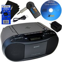 Sony CD Player Portable Boombox with AM/FM Radio & Cassette Tape Player + Wireless Bluetooth Receiver with Charger + Xtexh CD Maintenance Kit & HeroFiber Ultra Gentle Cleaning Cloth