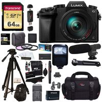 Panasonic DMC-G7HK Digital Single Lens Mirrorless Camera 14-140 mm Lens Kit, 4K + Accessory Bundle + Transcend 64 GB High Speed 10 UHS-3 + Polaroid 72" Tripod + Flash + Microphone + Filter Set + More
